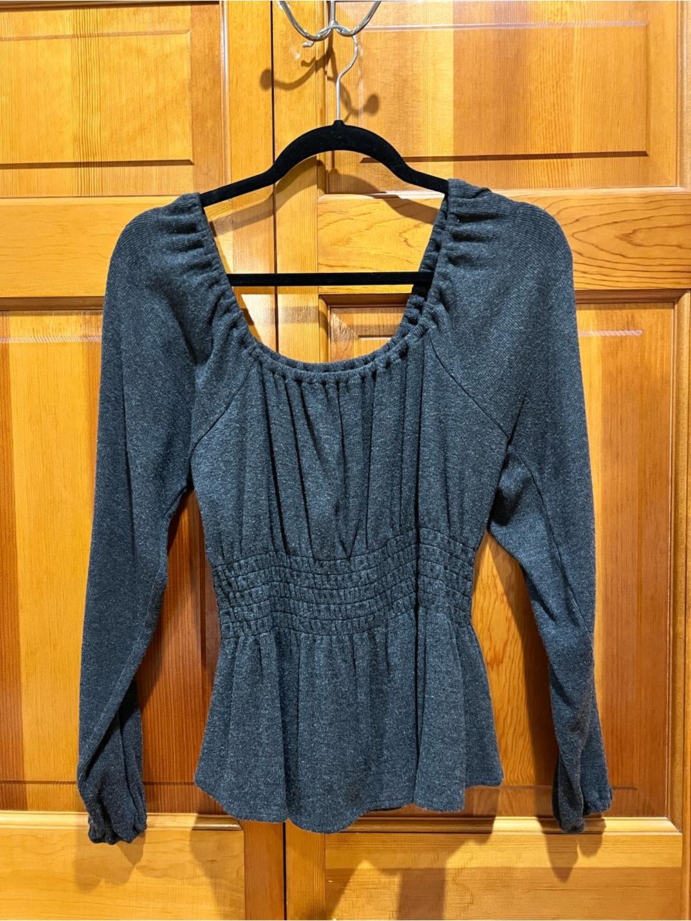 Madewell Charcoal Scoop-Neck Long Sleeve Smocked-Waist Top